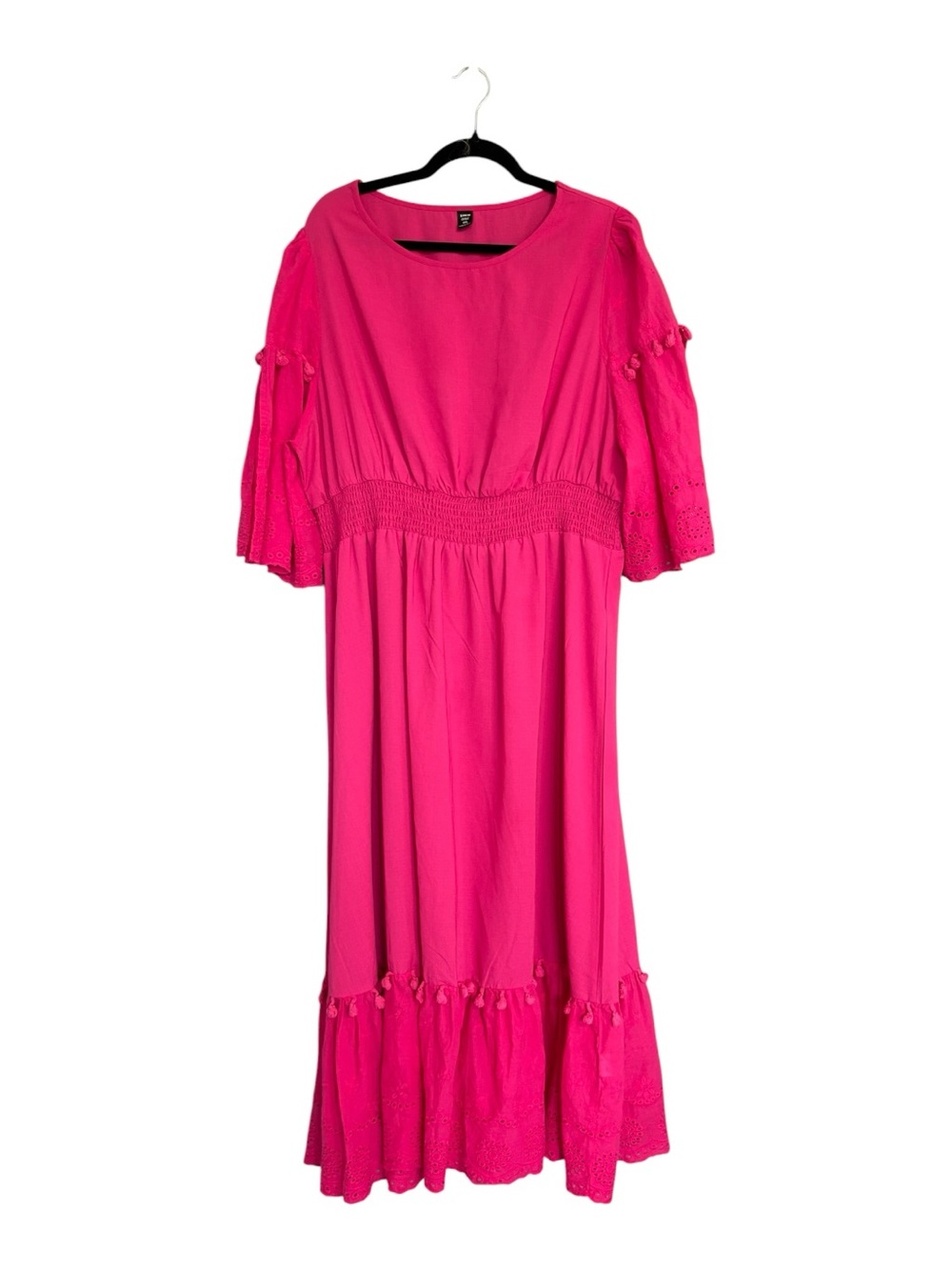 4XL Hot Pink Smocked Waist Eyelet Maxi Dress Boho Cottagecore - Picture 3 of 7
